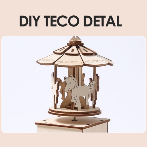 Wooden Mechanical Puzzle Toys Science Electric Assembling Toys ,Style:, Ferris Wheel, Hand Shake Music Box, Music Housing, Small Electric Fan, Alarm Clock, Rotating Trojan - Image 3
