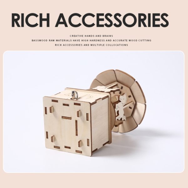 Wooden Mechanical Puzzle Toys Science Electric Assembling Toys ,Style:, Ferris Wheel, Hand Shake Music Box, Music Housing, Small Electric Fan, Alarm Clock, Rotating Trojan - Image 4