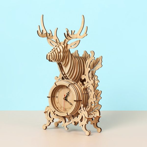 Elk Alarm Clock 3D Wooden Puzzle Toys DIY Handmade Ornaments – Image 2