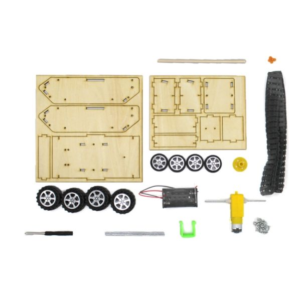 Wooden Electric Simulation Crawler Tank DIY Toy Assembly Model,Spec:, No. 1 Single Motor Basic Edition, No. 1 Single Motor Remote Control Edition, No. 2 Dual Motor Remote Control Edition, No. 3 Dual Motor Remote Control Edition, No. 4 Follow The Black Line - Image 3