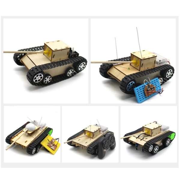 Wooden Electric Simulation Crawler Tank DIY Toy Assembly Model,Spec:, No. 1 Single Motor Basic Edition, No. 1 Single Motor Remote Control Edition, No. 2 Dual Motor Remote Control Edition, No. 3 Dual Motor Remote Control Edition, No. 4 Follow The Black Line - Image 2