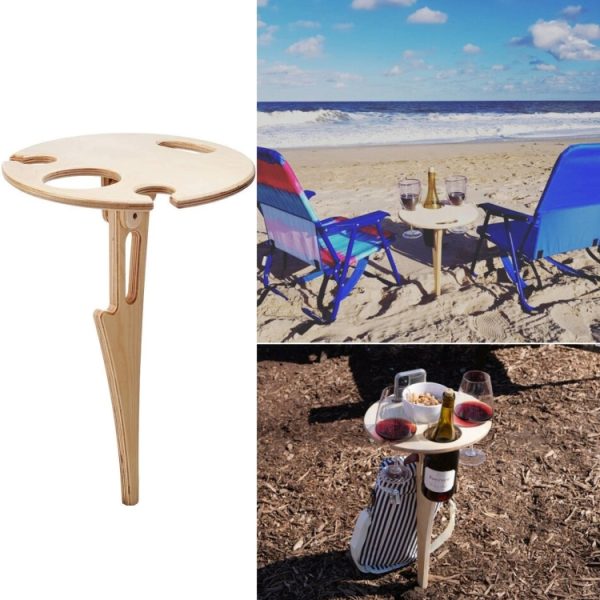 Wooden Lawn Folding Wine Table Outdoor Picnic Wine Rack