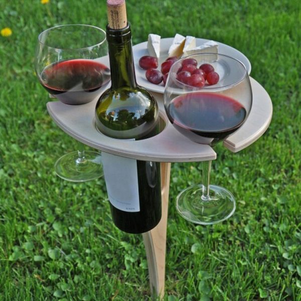 Wooden Lawn Folding Wine Table Outdoor Picnic Wine Rack - Image 2