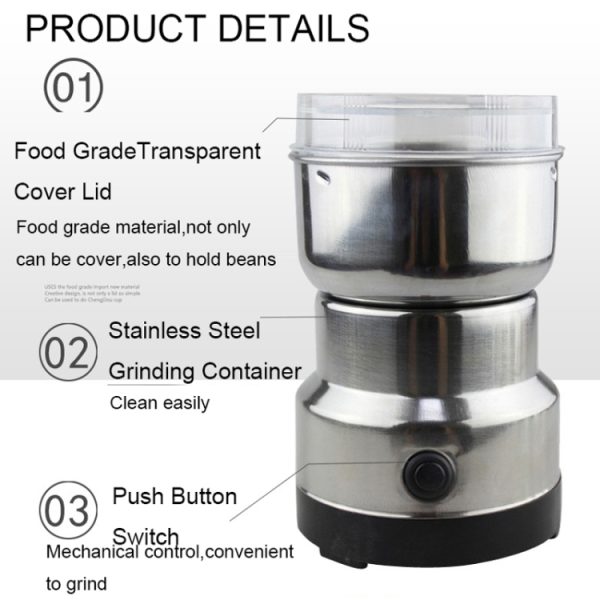 Multi-functional EU Plug Coffee Grinder Stainless Electric Herbs/Spices/Nuts/Grains/Coffee Bean Grinding, Coffee Grinder, EU Plug - Image 6