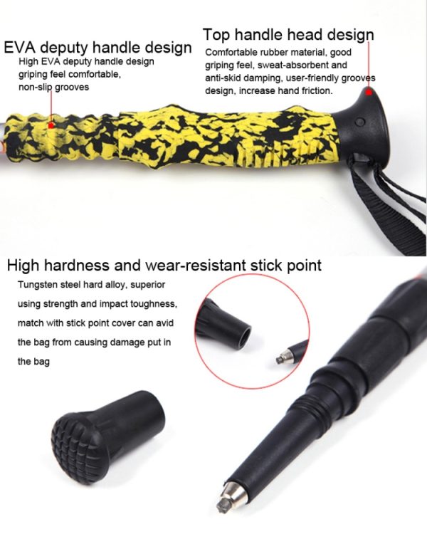 135cm Adjustable Portable Height Outdoor Aluminum Trekking Poles, Orange#135cm, Red#135cm, Green#135cm - Image 5