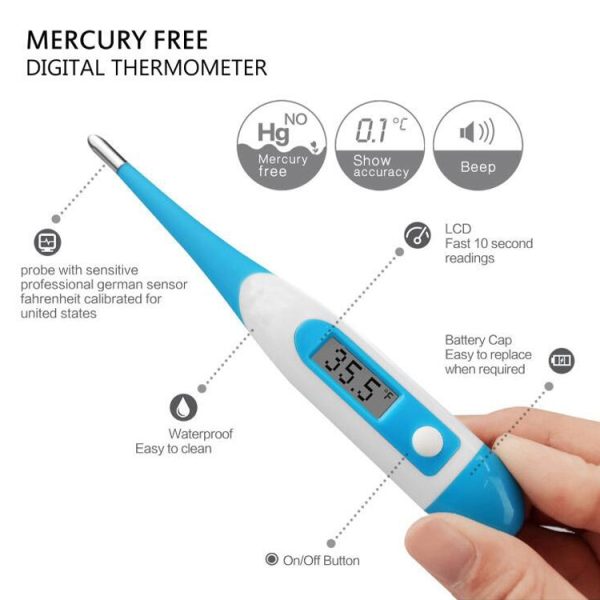 2 PCS LCD Electronic Digital Baby Thermometer Waterproof Soft Tip Medicine Home Temperature for Kids Adult Mouth Body Fever, Digital Baby Thermometer - Image 5