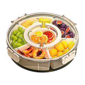 360-Degree Rotating 6-Compartment Snack Tray with Handle & Airtight Lid – Round Portable Food Storage Container for Fruits, Nuts, Candy