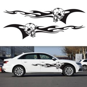 2 PCS/Set D-964 Skull Flame Pattern Car Modified Decorative Sticker
